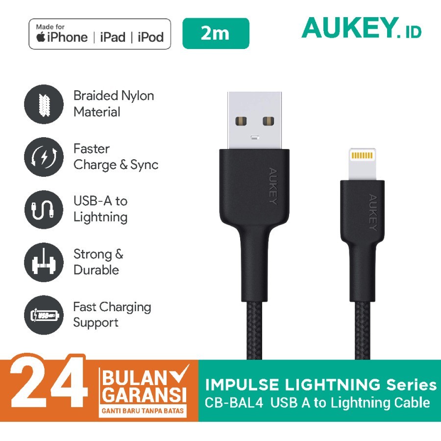 Kabel Charger Iphone Aukey CB-BAL4 MFI USB C To Lightning