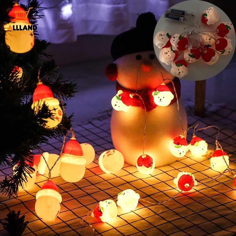 Lampu String LED 1.5m Bentuk Kartun Snowman Badut Tenaga Baterai Untuk Dekorasi Natal