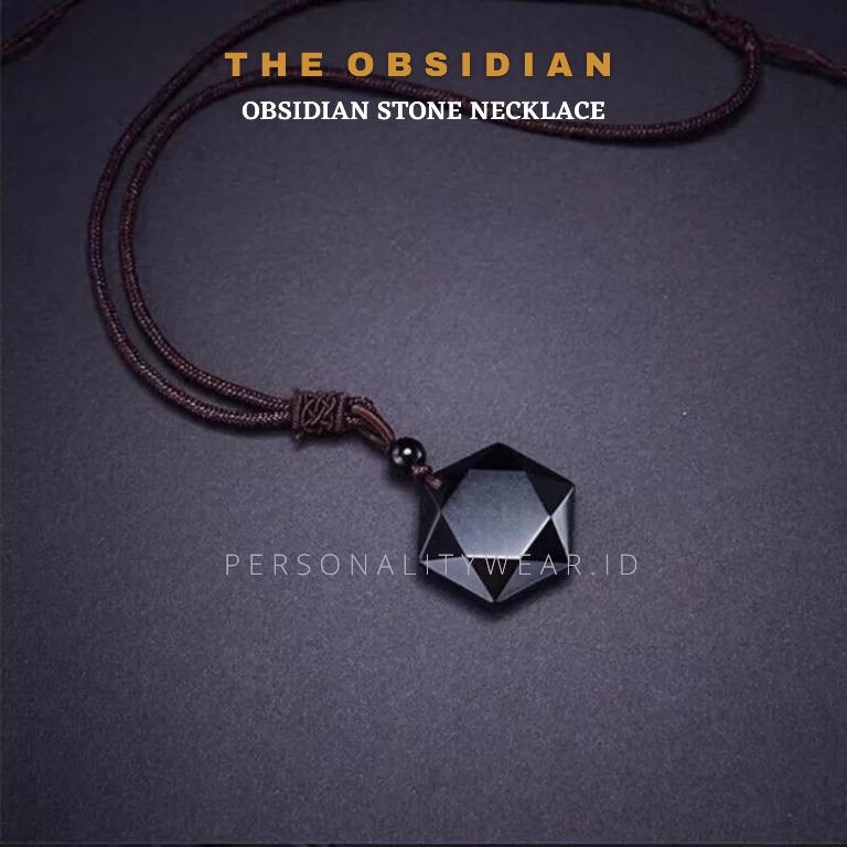 Kalung Tali Hitam Pria Wanita Cowok Cewek Kece Keren Kekinian batu Kristal Obsidian