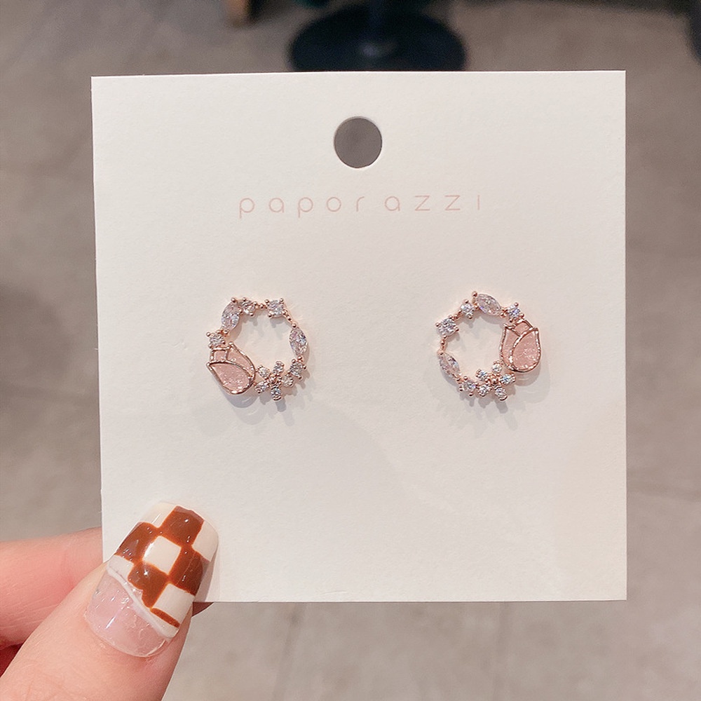 Anting Tusuk Motif Bunga Warna Rose Gold Ala Jepang / Korea Untuk Wanita