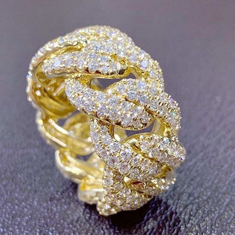 Cincin Pertunangan Berlian Kristal Berlapis Emas  24K Mewah Fashion Pria dan Wanita