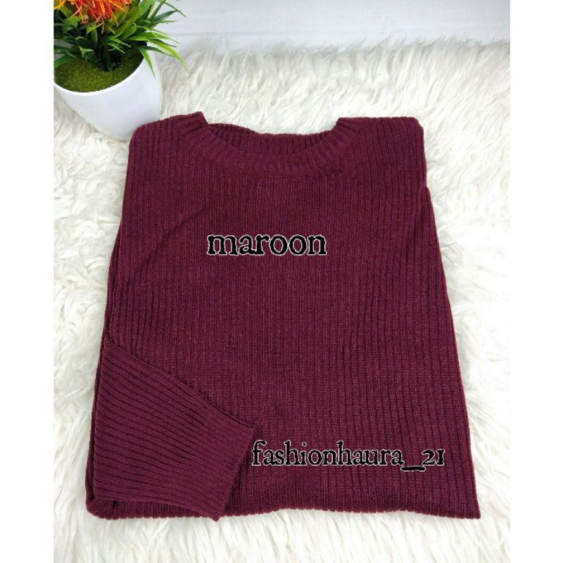 BEST SELLER BOXY ABG SWEATER RAJUT JUMBO WANITA OVERSIZE BAJU RAJUT POLOS HALUS ATASAN WANITA RAJUT PREMIUM-maroon