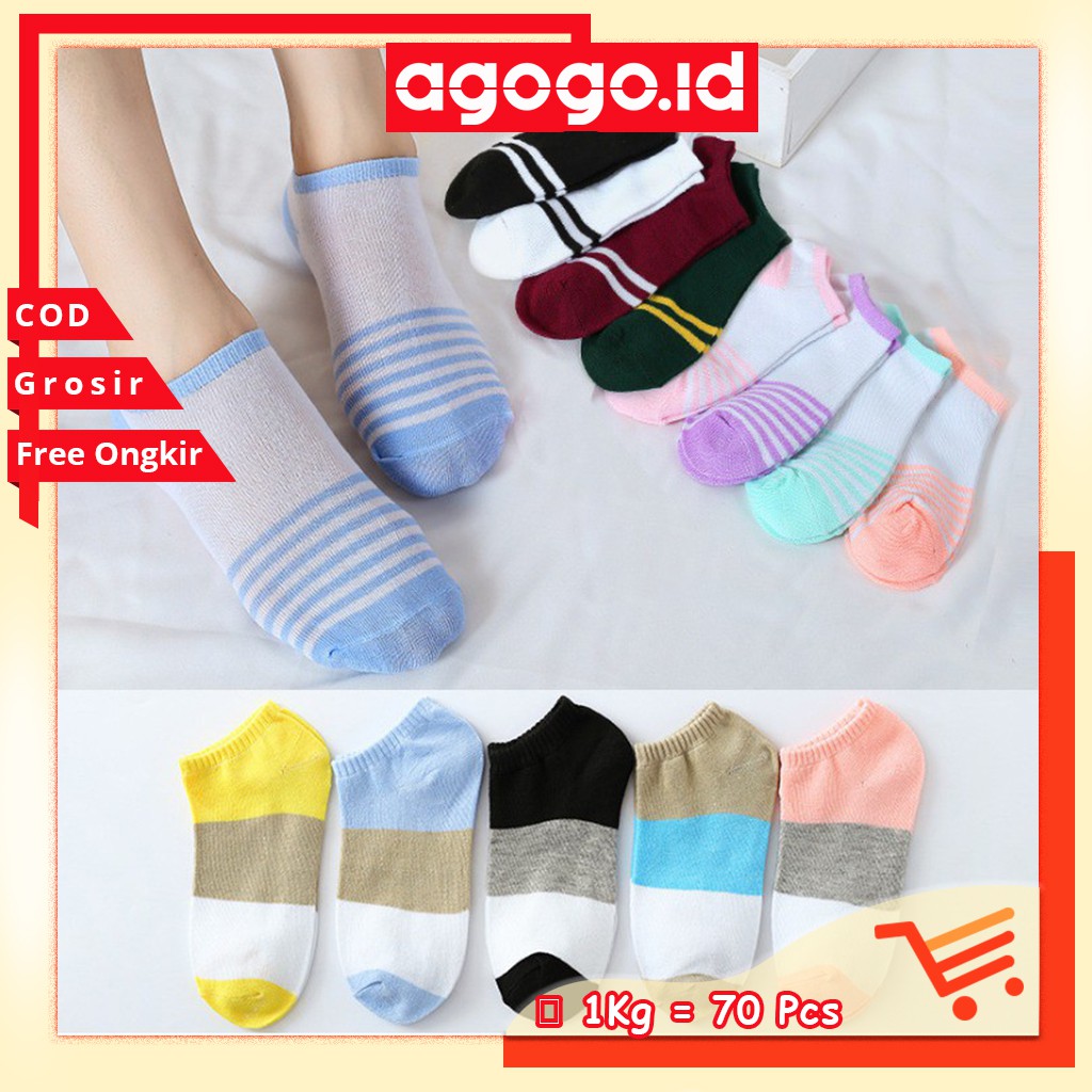 AGG-148 Kaos Kaus Kos Koas Kaki Semata Kaki Motif Garis Murah Import Korea Fashion