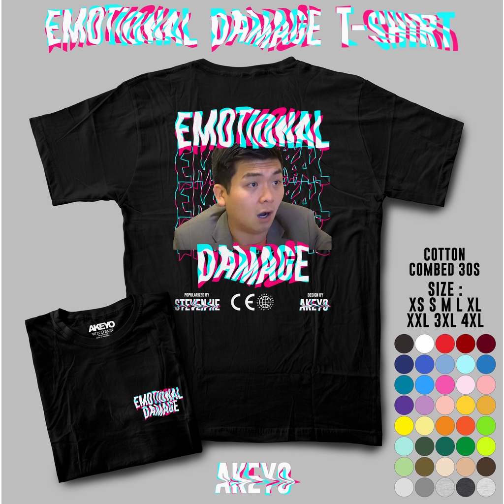 Akeyo T-shirt XS-4XL Kaos Viral Meme Emotional Damage Steven He Streetwear | 30+ Warna | Katun Combe
