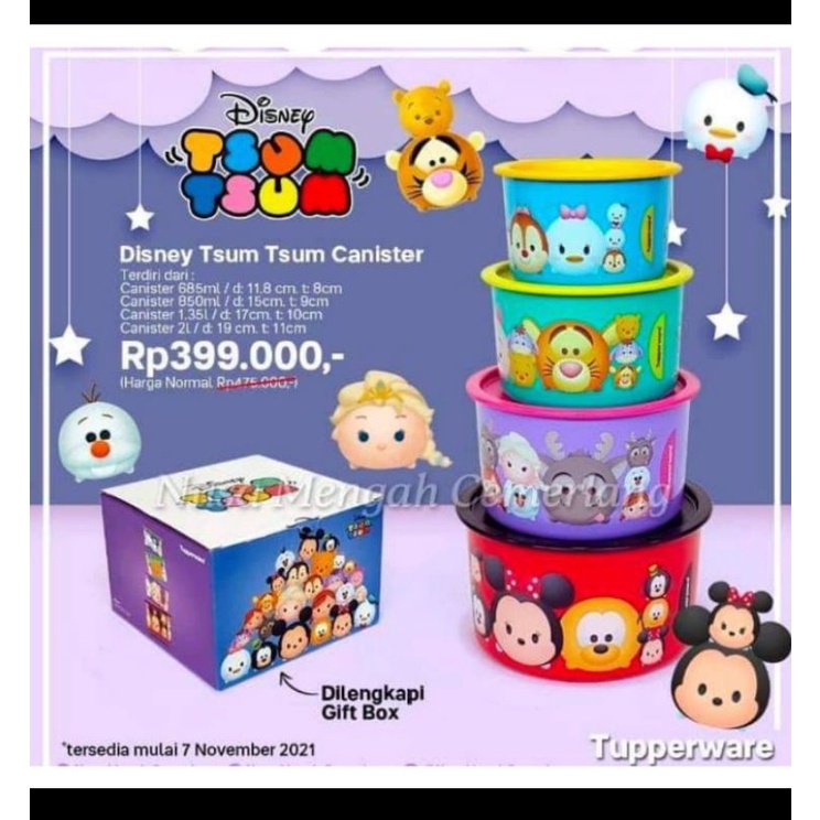 Toples Tupperware isi 4 / disney tsum tsum canister tupperware / toples jajan tupperware / toples le