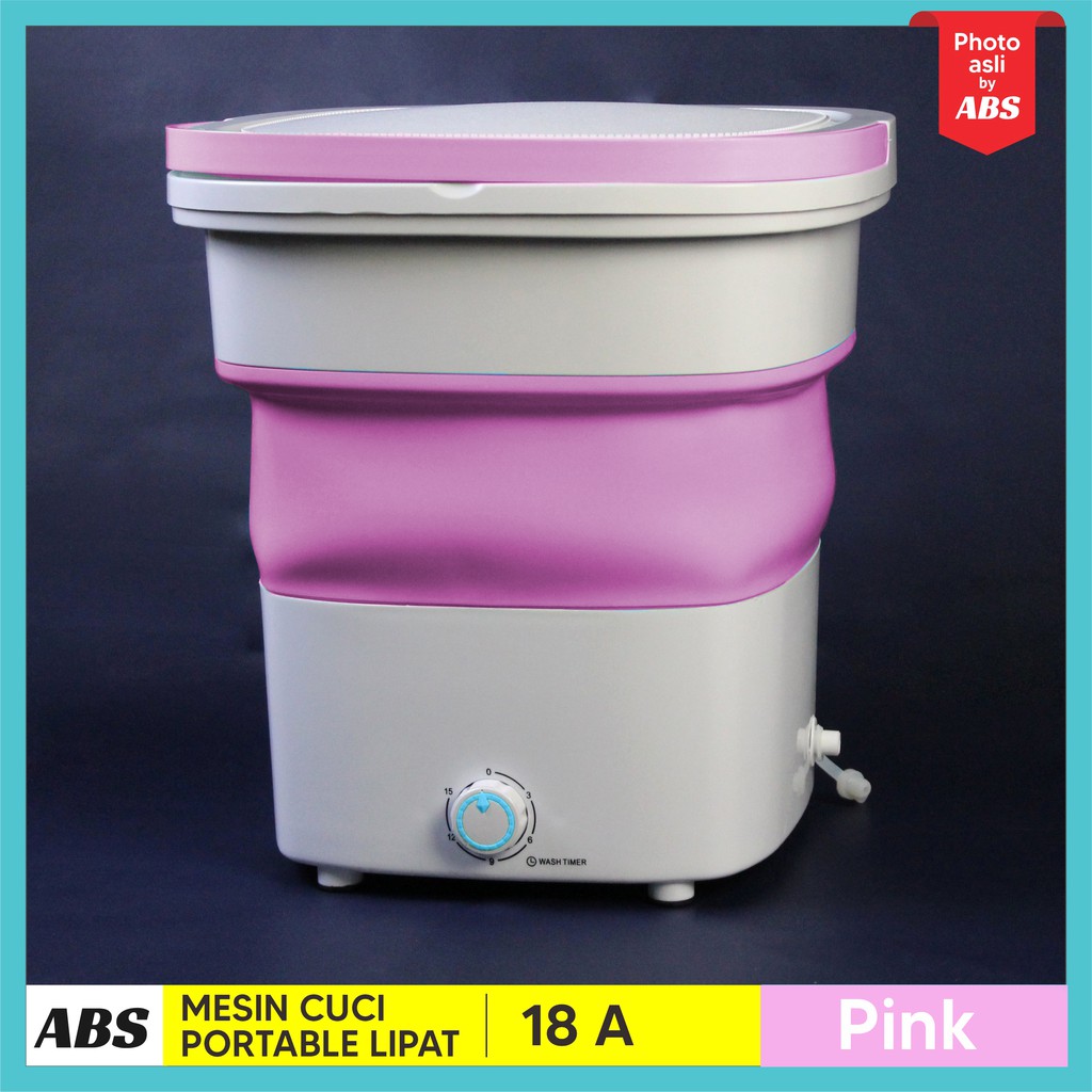 ABS MESIN CUCI PORTABLE MESIN CUCI LIPAT MINI FOLDING WASHING MACHINE  KAPASITAS 2,8kg-PINK