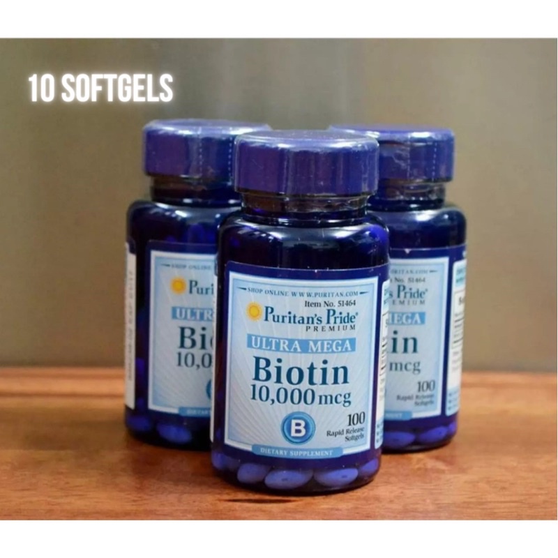 Puritan’s Pride Biotin 10000 mcg paket ekonomis - 10 Softgels