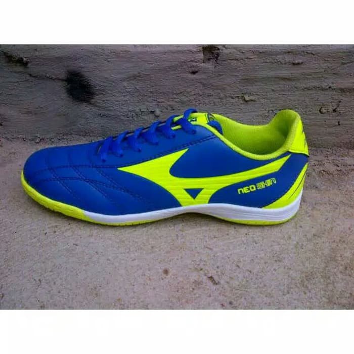 {KUALITAS TERBAIK}     sepatu futsal mizuno biru list hijau stabilo