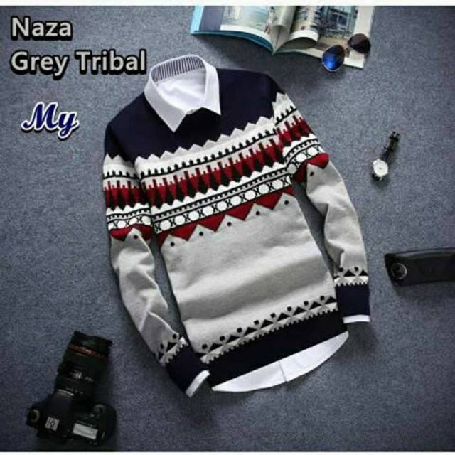 NAZA GREY TRIBAL | Sweater Pria | Sweater Rajut | Sweater Korea | Lengan Panjang