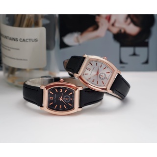 PA Jam Tangan Quartz Strap Rubber PU Analog Casual Gaya Retro Wanita Segi Angka Watch Korean Fashion Balok RM057