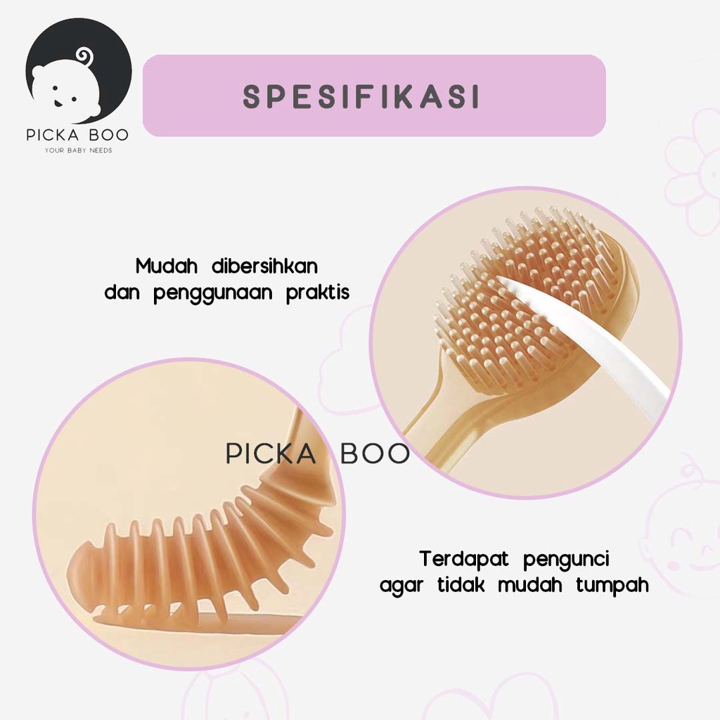 PICKA BOO Premium Set 3 in1 Sikat Gigi dan Lidah Bayi Silikon 0-18 Bulan Plus Gelas