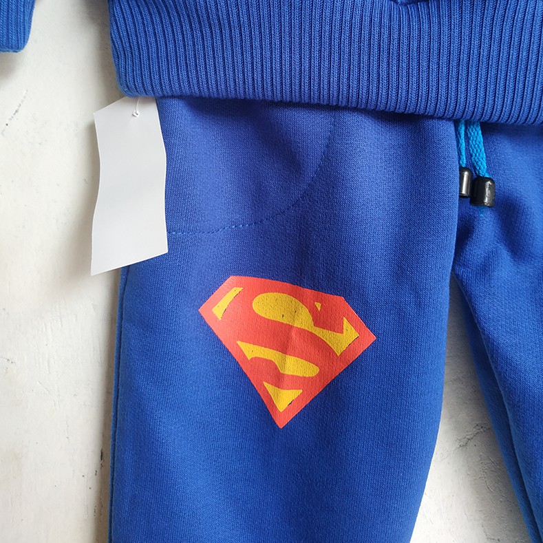 Setelan Jogger Sweater Training Anak Superhero Superman Biru Umur 2 3 4 5 6 Tahun