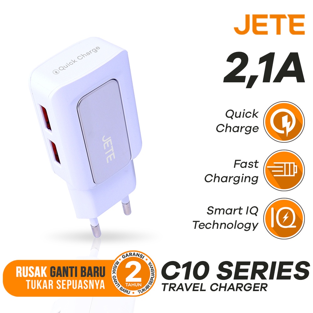 Kepala Charger | Adaptor Hp Fast Charger Dual Output JETE C10  - Garansi 2 Tahun