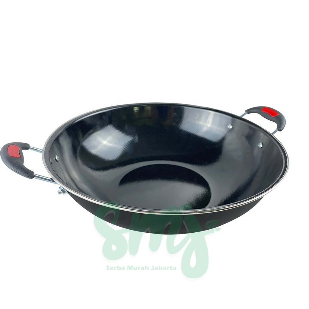 Smj Wajan Hitam Enamel Wok Pan Kuali Wajan Penggorengan Anti Lengket Murah Shopee Indonesia