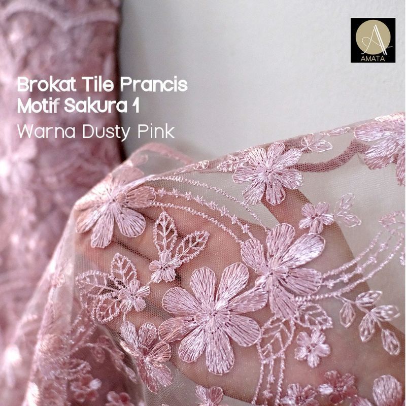 1meter (PANJANG 1 METER LEBAR 1.3)Kain Brukat Premium / Brokat Tile Prancis bahan Kebaya bordir dast