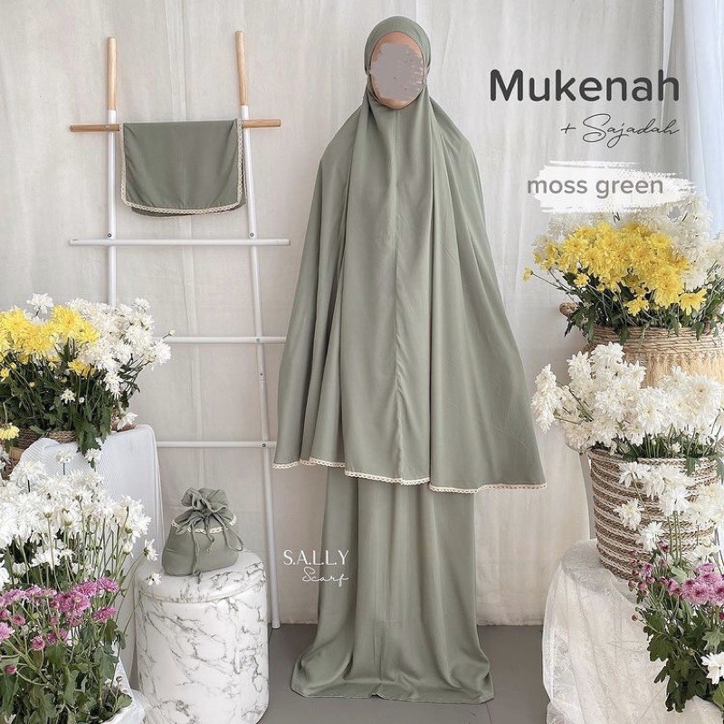 Mukena Traveling Jumbo Bonus Sajadah Mini Sally Scarf Moss Green
