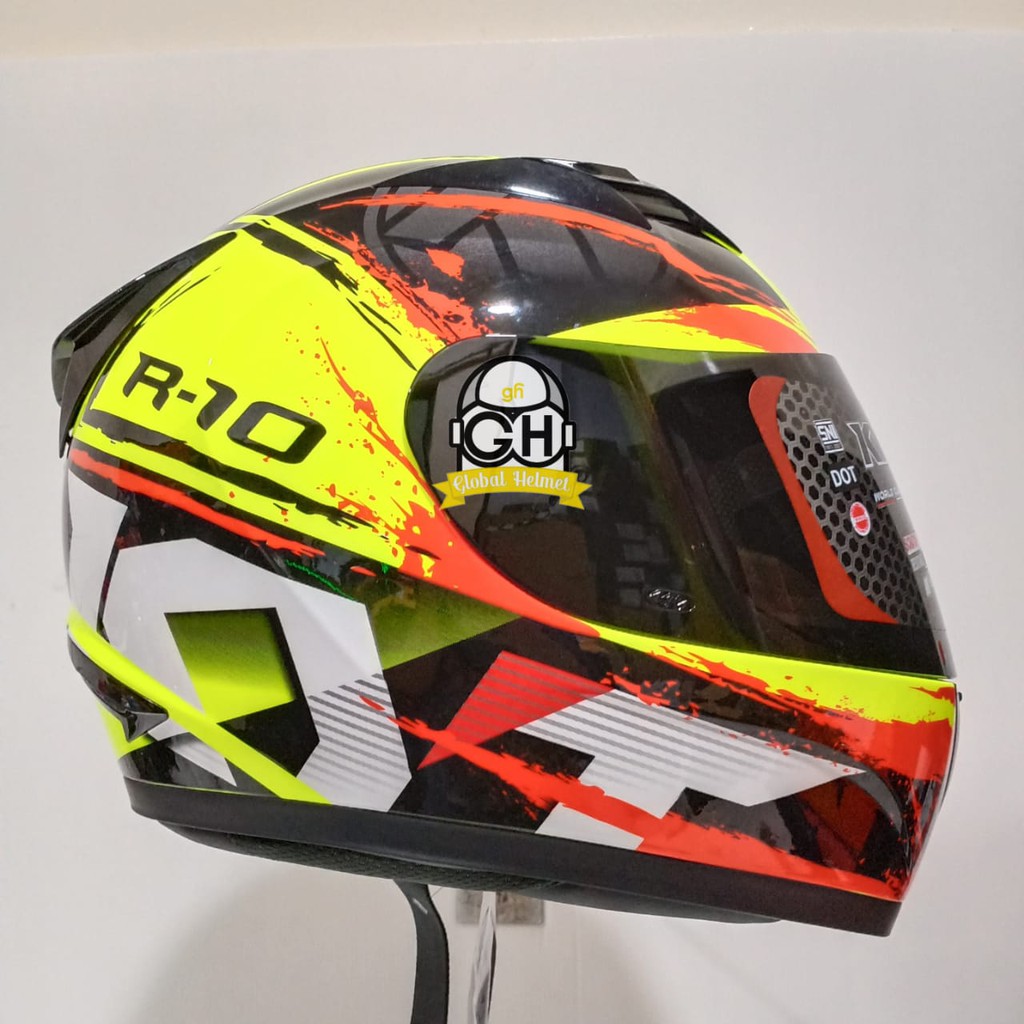 HELM KYT R10 #2 YELLOW BLACK RED FLUO R-10 #2 KYT R-10 SMOKE VISOR