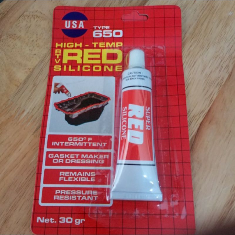 Lem high temp Red Silicone USA 650 30gr sealant paking gasket merah