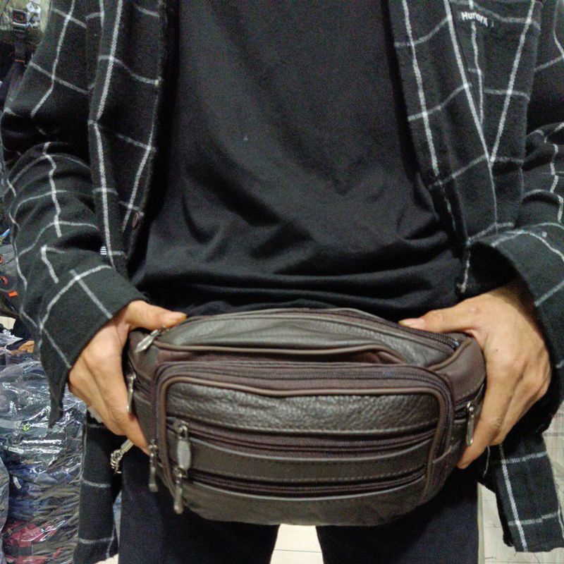 [PJC] Waistbag Kulit Pria Selempang &amp; Bahu 7 Resleting || Waist bag Shoulder &amp; Chestbag Kulit Exlusive