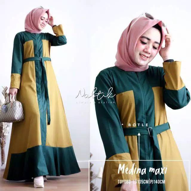 Gamis dress murah busana muslim wanita terbaru MEDINA MAXI DRESS 1kg bs muat 2 bahan moscrepe