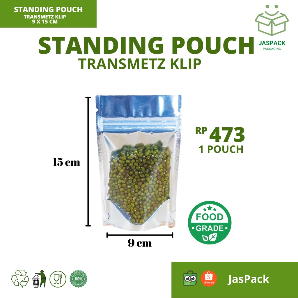 Kemasan Makanan Plastik Aluminium Klip Standing Pouch Ziplock 9x15