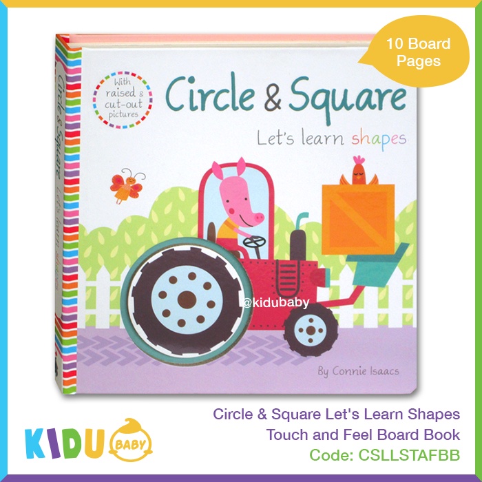 Buku Cerita Anak atau Buku Cerita Bayi Circle &amp; Square Let's Learn Shapes Touch and Feel Board Book Kidu Baby