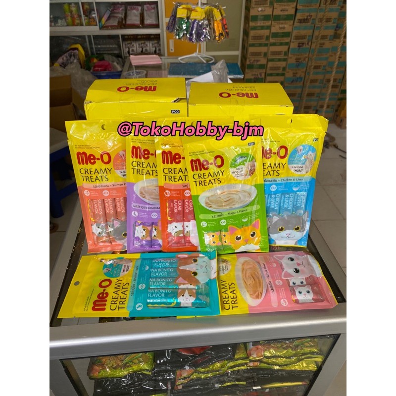 meo creamy treats isi 4 - me-o liquid cream cemilan basah kucing cat snack