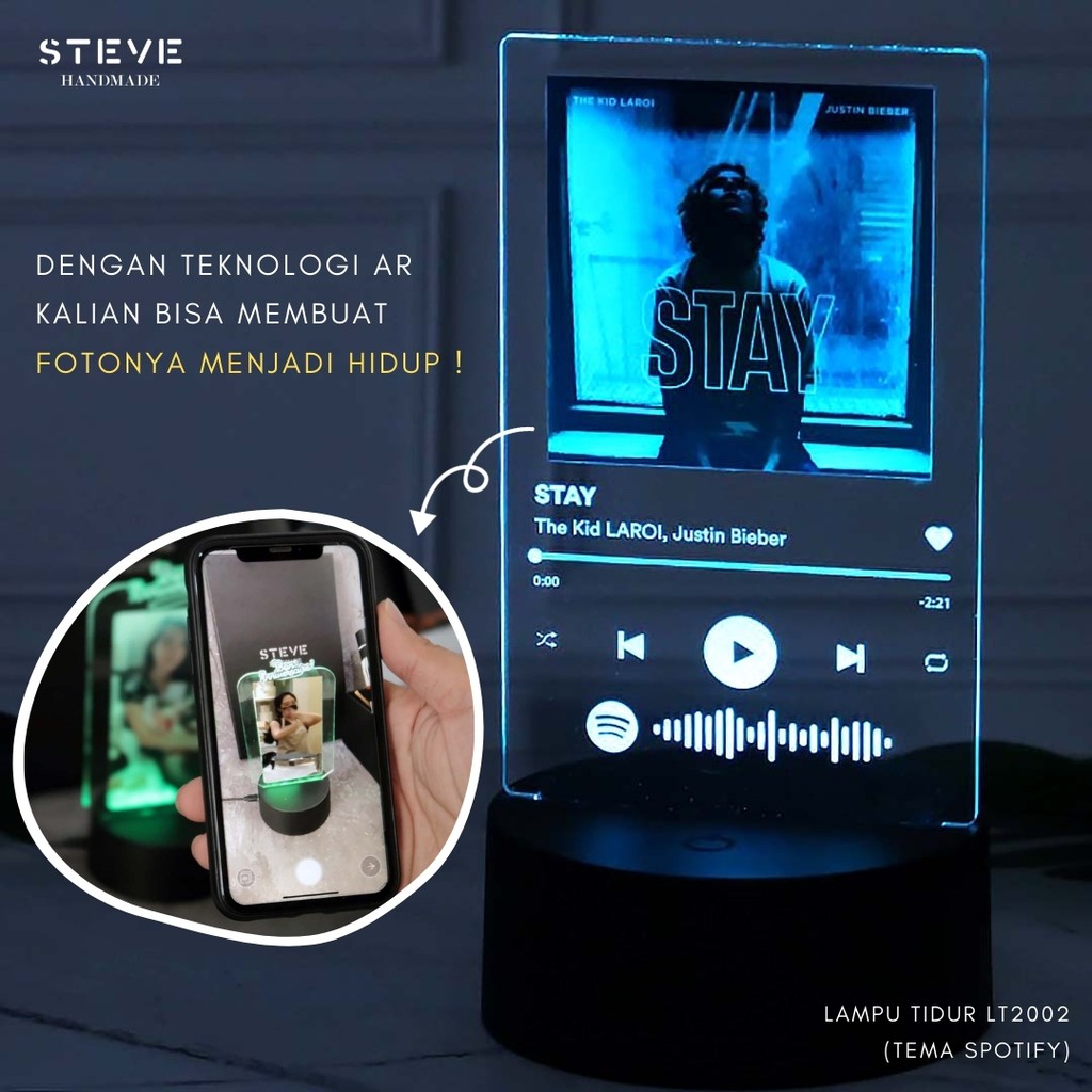 Lampu Tidur LS2002 Augmented Reality LED Akrilik 12 warna RGB + Remote + Battery Custom Foto Nama