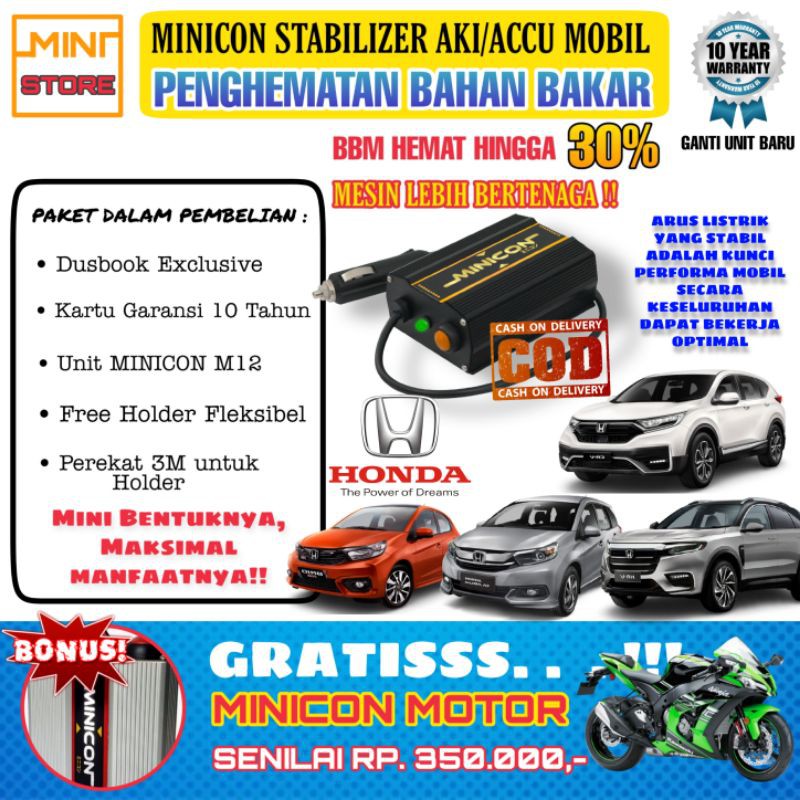 MINICON VOLT STABILIZER AKI ACCU PENGHEMAT BAHAN BAKAR MOBIL HONDA ASLI ORIGINAL GARANSI 10 TAHUN