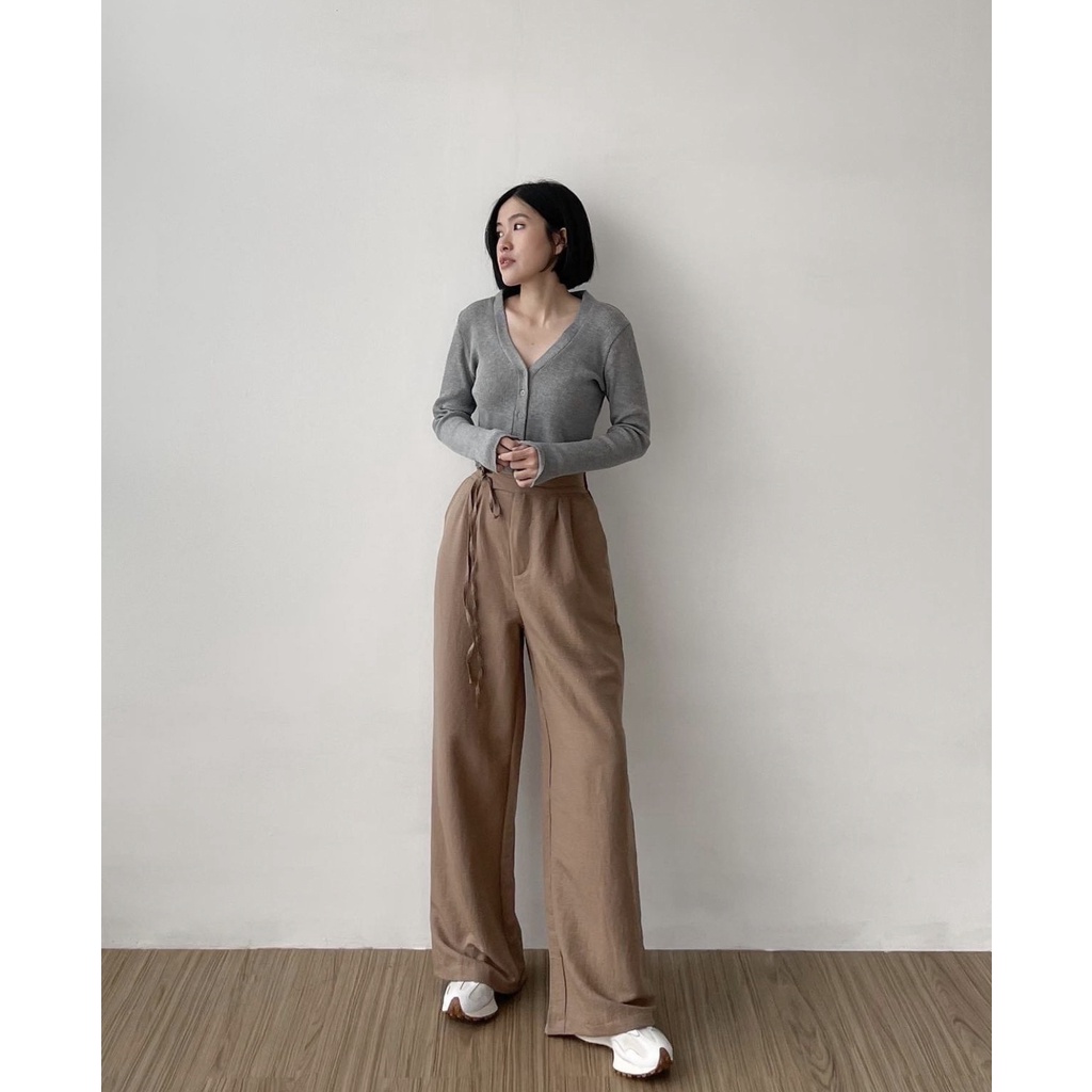 Trivela - Zoey Crinkle Pants / Aera Crinkle Pants / Janelle Pants / Celana Kulot Highwaist Crinkle Loose Pants / Cullote Pants SJJ