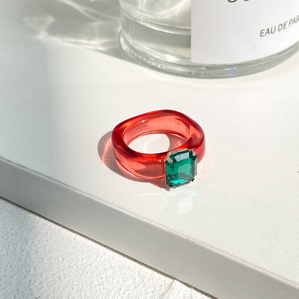 Korean Fashion Retro Candy Color Glass Ring Cute Transparent Rings Jewelry Accessories