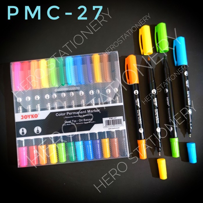 

Limited Spidol Marker Joyko Permanen Color Dual Tip Set 12 Warna Pmc-27 Hemat