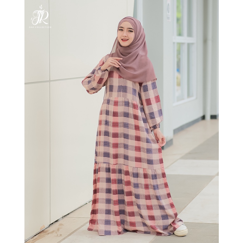 Gamis rayon ORI JR1 noni dress square kotak homey dress daster muslim syari ADEM BUSUI SIMPLE WARDAH BIRU