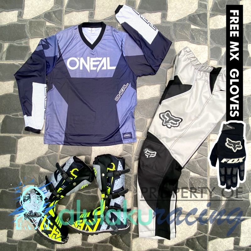 Jersey, Celana, Sarung Tangan &amp; Sepatu Fullprint with Protectors Fullset MX Trail Motocross - Paket Bundling ONCTFF020201-F41