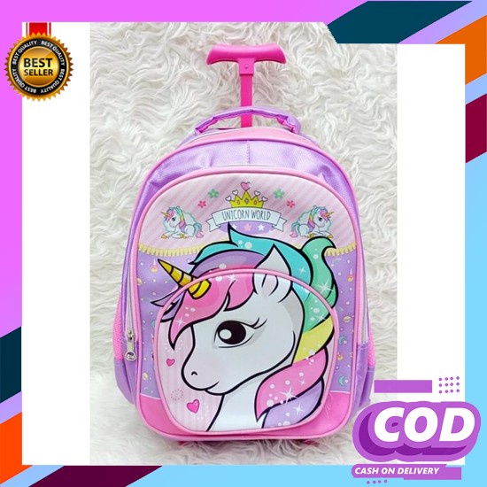 Promo Tas Roda Dorong Trolley Anak Tk Perempuan Motif Kuda Pony Pirang Glossy Timbul 3Res Import Tas