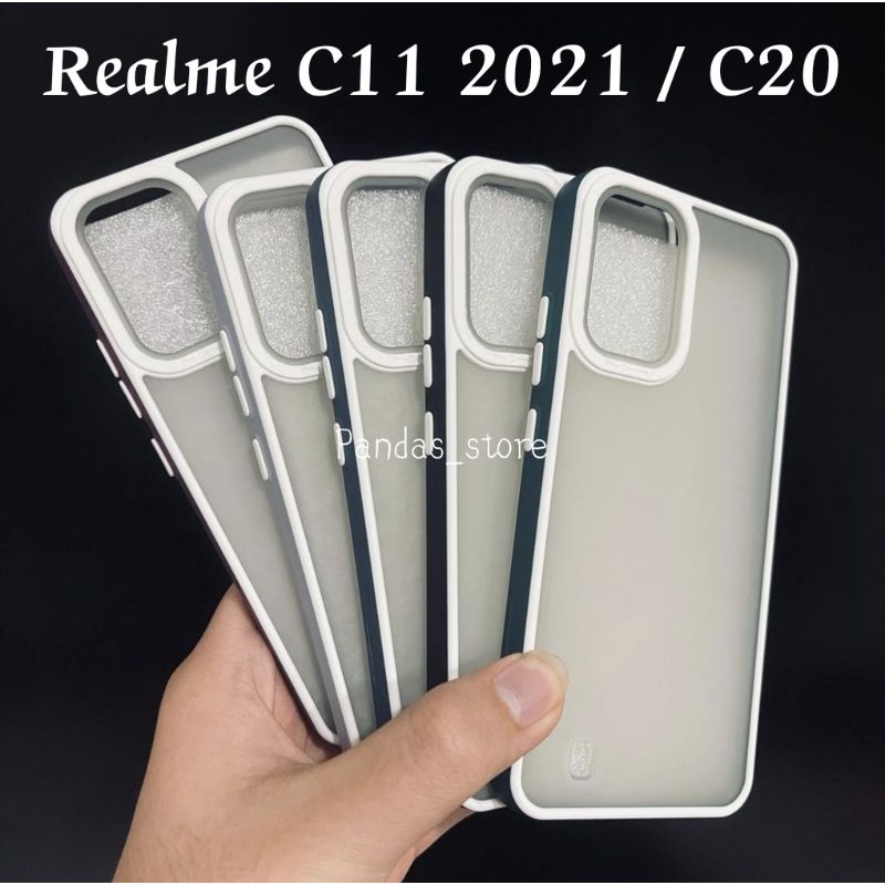 Pro Hybird Realme C11 2021 , C20 Softcase Halus dan Elegan / Pinggiran Garis Putih Keren (Pandas)