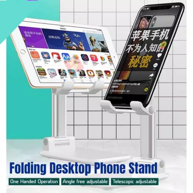 Holder Hp folding desktop phone stand tablet ipad stand holder HP - Putih- Holder Handpone PerlengkapanRumah