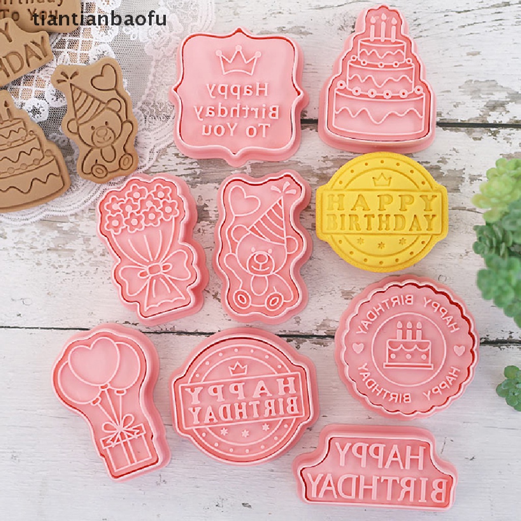 8 Pcs Cetakan Pemotong Kue / Biskuit 3D Bahan Plastik Untuk Ulang Tahun