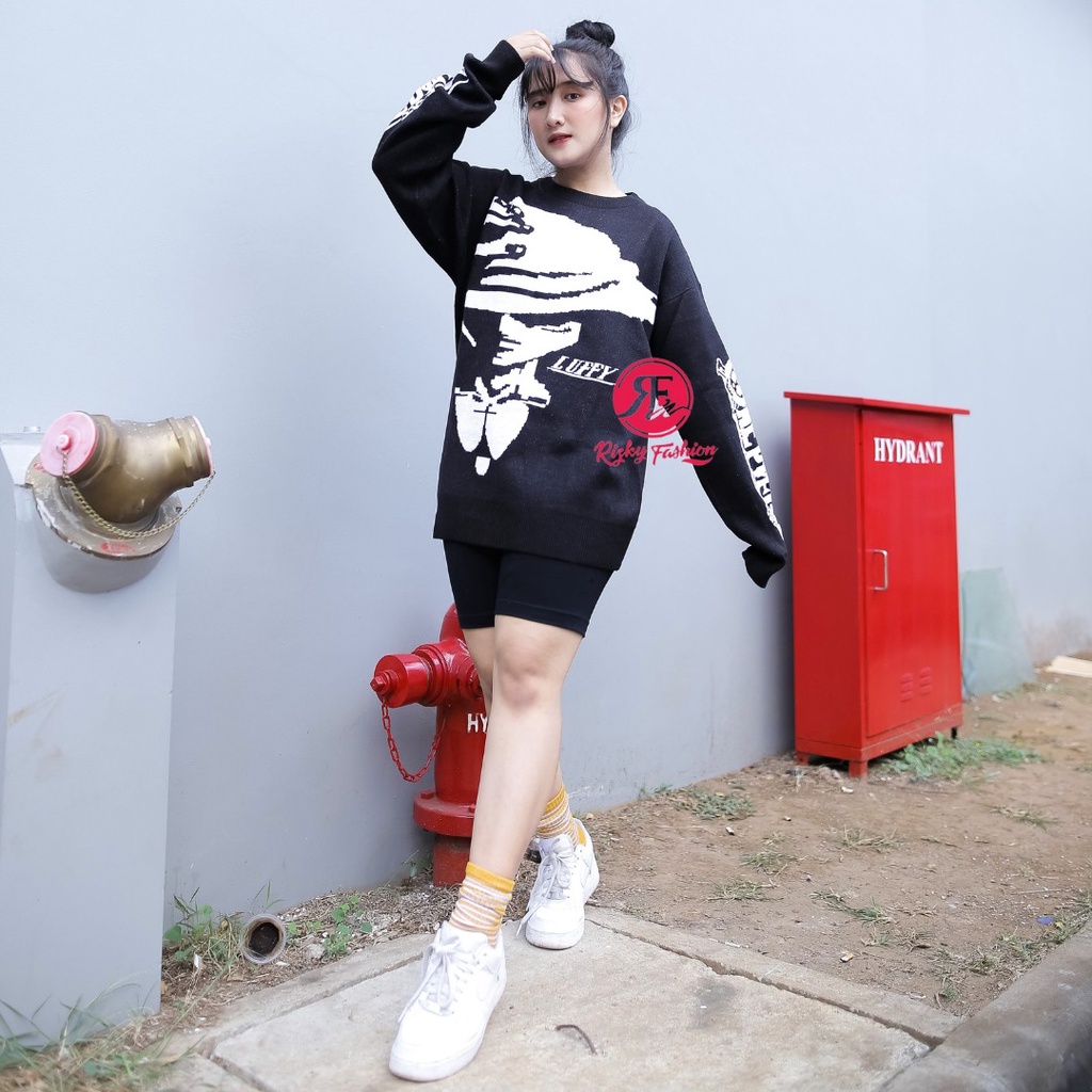 Sweater one piece d'luffy pria wanita oversize