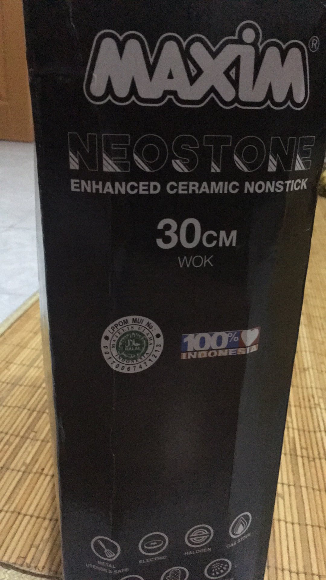 Maxim Neostone Kuali Keramik 30 Cm Wok - Kuali Anti Lengket Marble Ceramic / Panci Keramik + Tutup Kaca