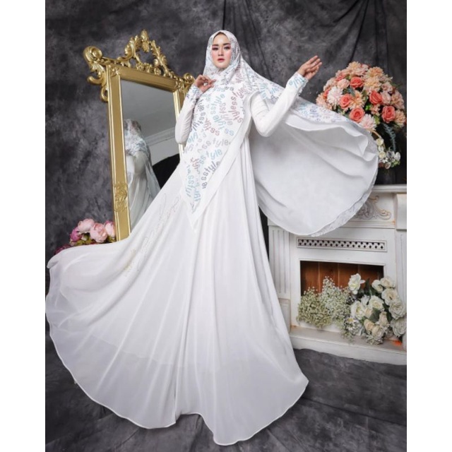 GAMIS SYARI PUTIH MEWAH / NAURA SYARI BY SS STYLE / GAMIS SYARI PREMIUM / GAMIS UMROH DAN HAJI / GAM