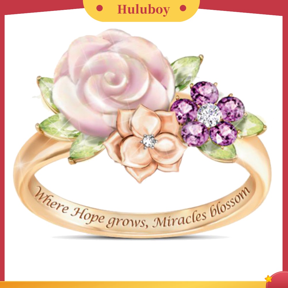 Hu Hu Hu Hu Hu Alat Bantu Pasang Kacamata♡ Cincin Wanita Desain Bunga Tulisan Inspirasional Hias Berlian Imitasi Untuk Hadiah Valentine