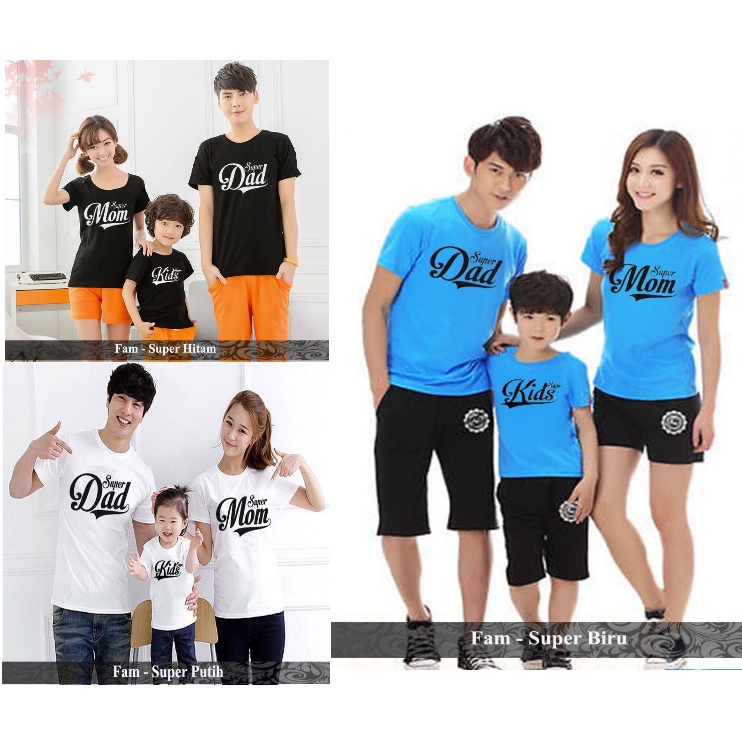 dapat 3 baju, kaos katun seragam couple tshirt oblong family kembaran anak, Baju KELUARGA SUPER