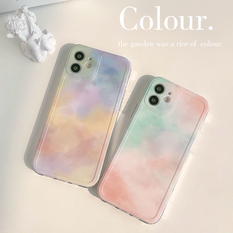 Soft Case Pelindung Tahan Banting Warna Gradasi Untuk Iphone 7 8 PLUS X XR XS 11 12 13 MINI PRO MAX