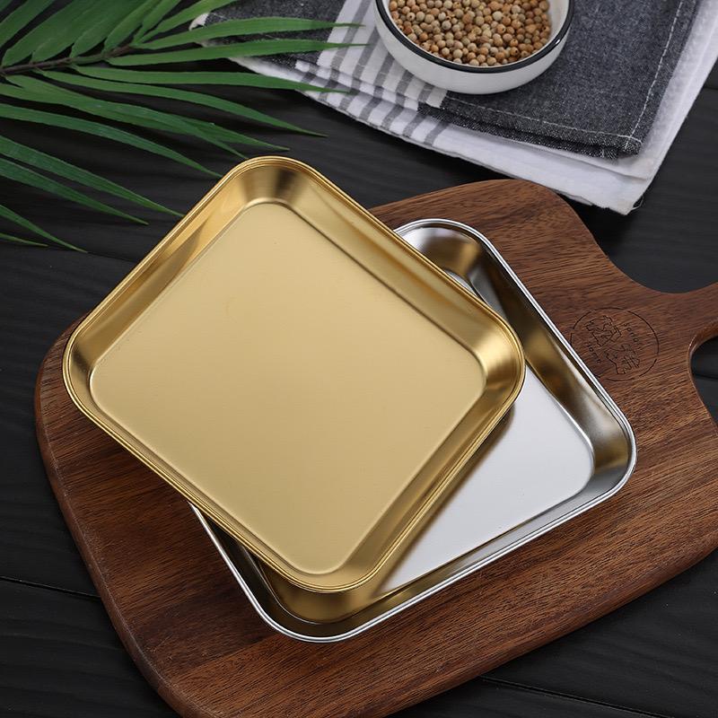 Piring Makan Snack Stainless Steel Persegi Bread Snack Dish Flat Plate
