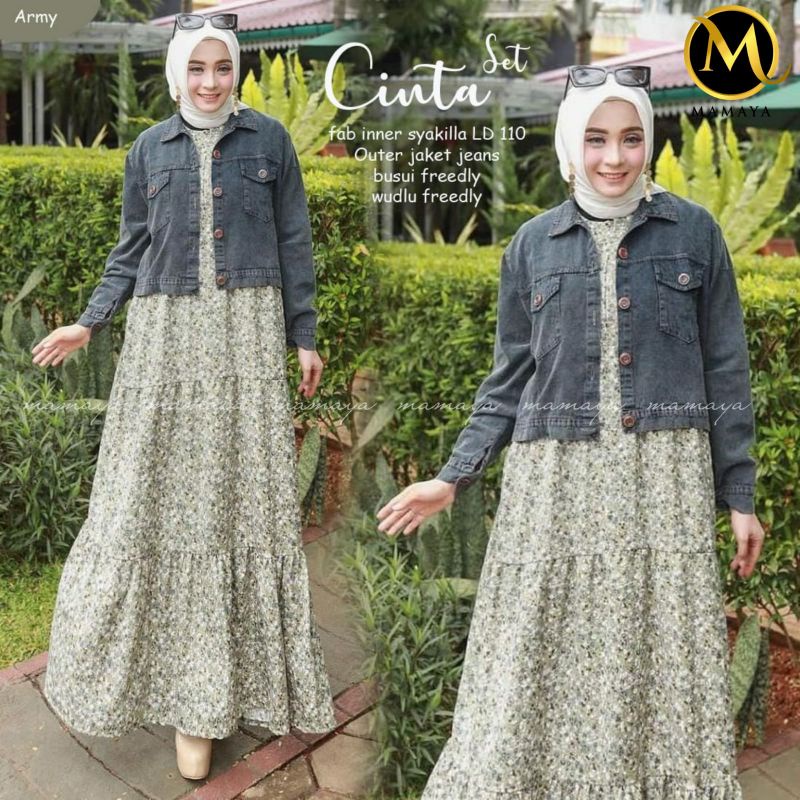 Dress Wanita CINTA Set/Bahan inner syakilla, outer jeans