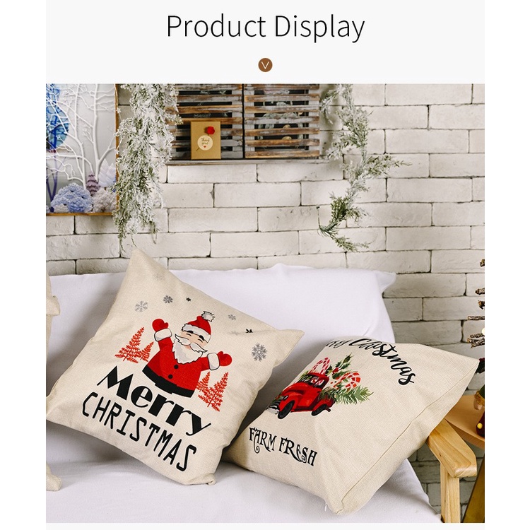 XCUC cushion cover christmas sarung bantal sofa kotak natal santa line