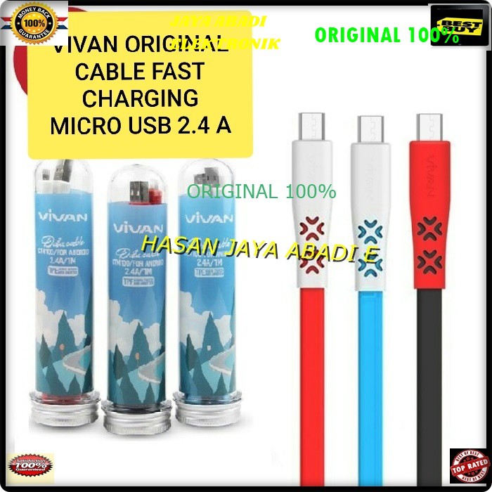 J48 ORIGINAL VIVAN 2.4A KABEL DATA MICRO USB FAST CHARGING CABLE CAS CASAN QUICK SPEED FASTER J48  1M kabel data micro usb fast charging cable cas qualcom quick charge flash maximum speed quallcom charger hp handphone androit faster multi universal origin