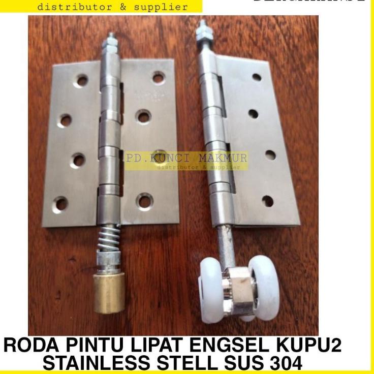 Serba Mutu roda pintu lipat PREMIUM engsel kupu kupu 1set atas bawah stainless stell sus 304 roda ga