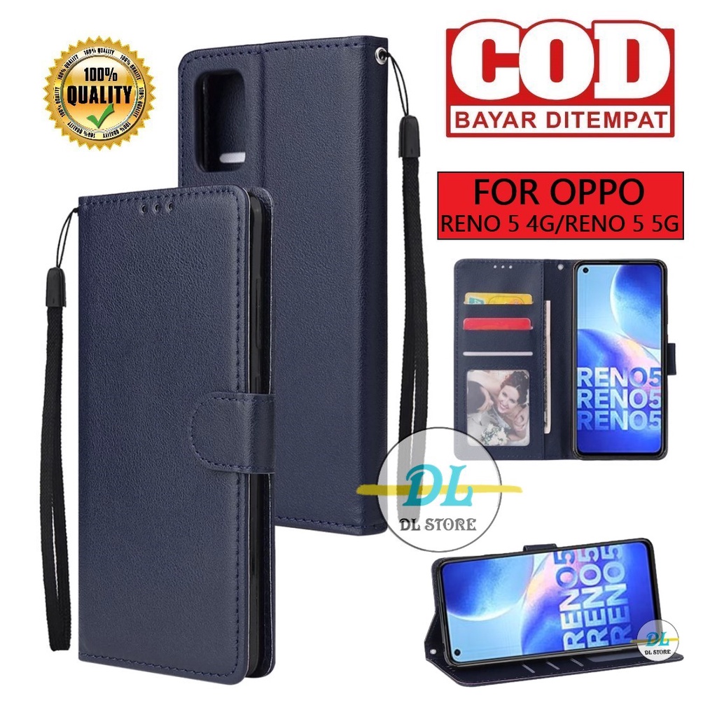 CASE UNTUK OPPO RENO 5 4G | OPPO RENO 5 5G FLIP LEATHER CASE PREMIUM-FLIP WALLET CASE KULIT UNTUK RE